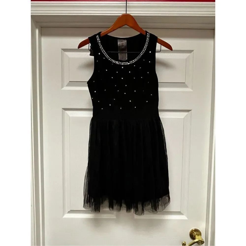 Moon Collection Black Crystal Embellished Tulle Skirt Sleeveless Dress sz S EUC